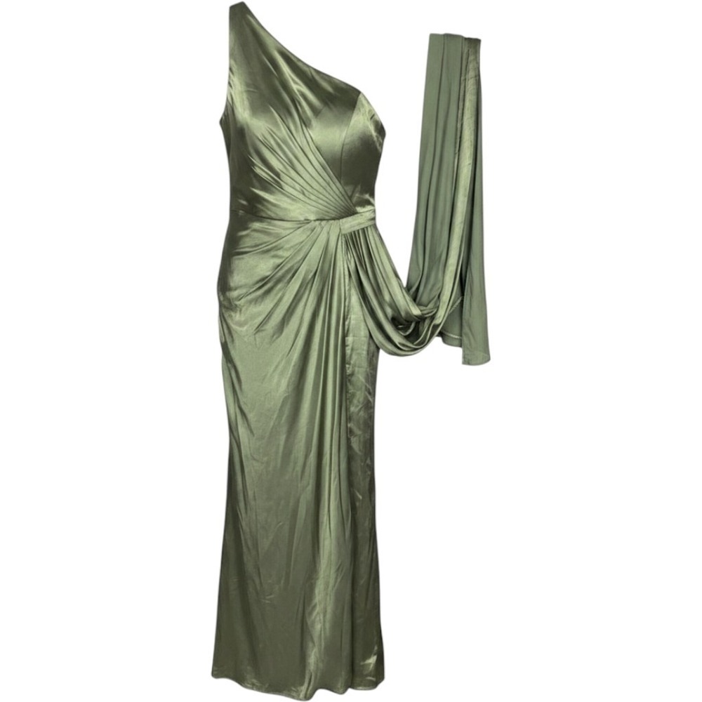 LAVETIR Sage Green Satin One Shoulder Corset Back Formal Gown Dress Size 18